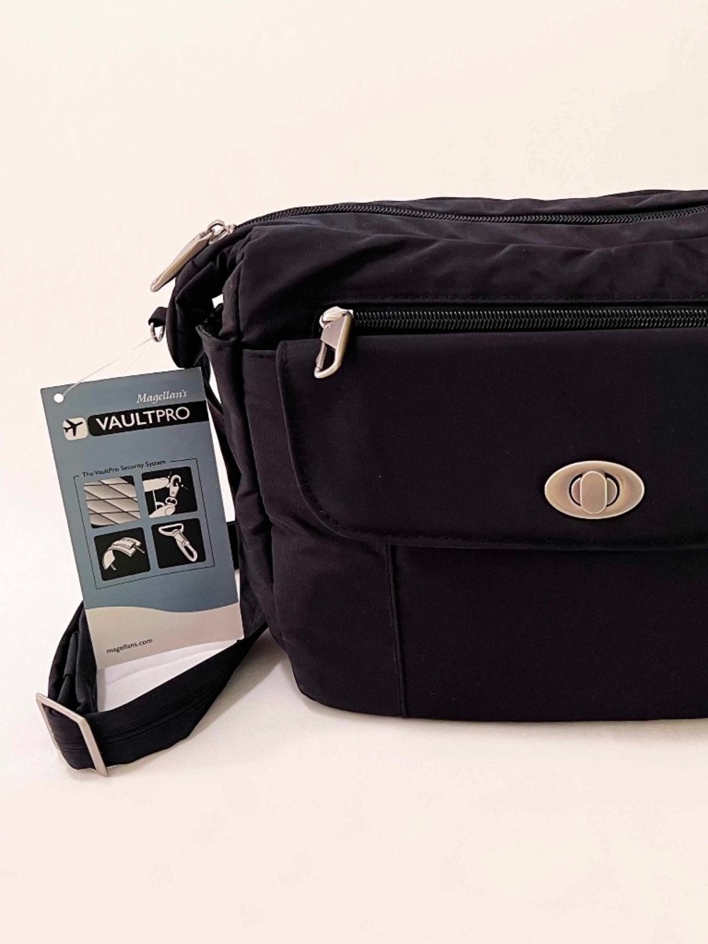 Magellan's VaultPro Black Nylon RFID Anti-Theft Crossbody Travel Bag